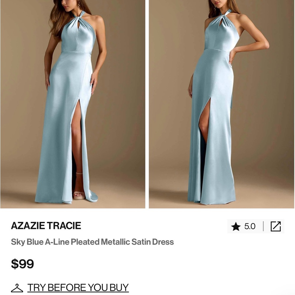 Azazie Tracie Sky Blue Satin Dress